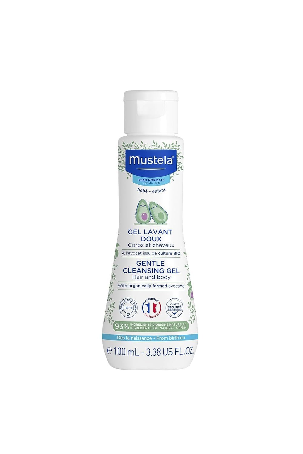 Mustela Baby Body Wash and Shampoo with Avocado 100ml – Head to Toe Wash for Bath | Baby Shampoo | Gentle Cleansing Gel with Vitamin B5