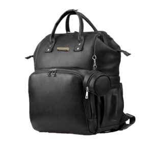 StarAndDaisy Diaper Bag for Mothers for Travel/Premium Vegan Leather Diaper Bag with Easy Acess Mobile Pocket, 26L Waterproof Baby Bag for Mother Travel with 16 Multipurpose Pockets – Black