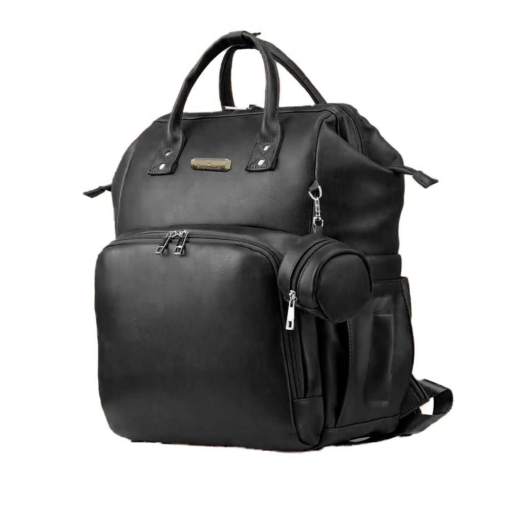 StarAndDaisy Diaper Bag for Mothers for Travel/Premium Vegan Leather Diaper Bag with Easy Acess Mobile Pocket, 26L Waterproof Baby Bag for Mother Travel with 16 Multipurpose Pockets – Black