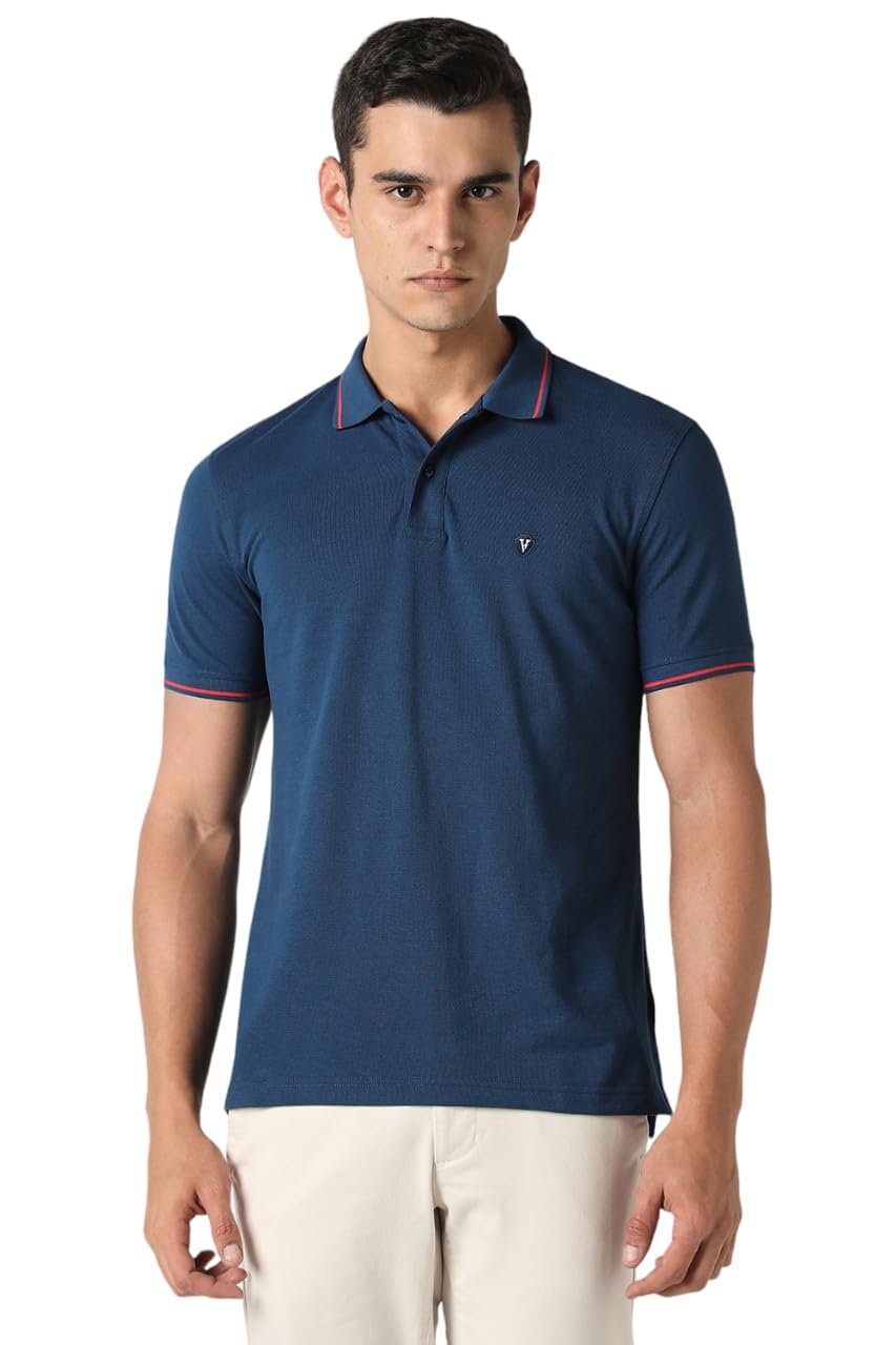 Van Heusen Men’s Cotton Solid Regular Fit Collar Polo T-Shirt