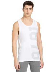Jockey 9928 Men’s Super Combed Cotton Rich Graphic Printed Regular Fit Low Neck Tank Top with Stay Fresh Treatment (Prints May Vary)