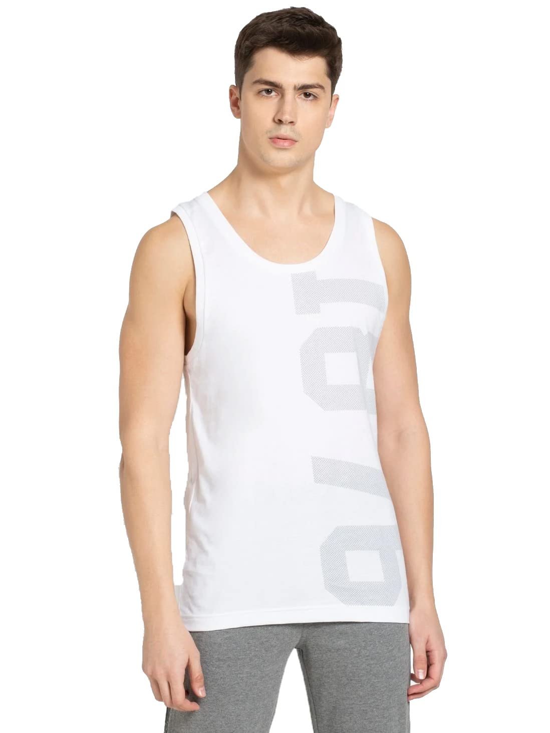 Jockey 9928 Men’s Super Combed Cotton Rich Graphic Printed Regular Fit Low Neck Tank Top with Stay Fresh Treatment (Prints May Vary)