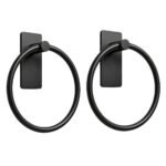 iSTAR Stainless Steel Self Adhesive Round Towel Ring | No Drilling Wall Mounted Bathroom Accessories | Napkin Hand Towel Holder for Kitchen, Wash Basin, Home and Hotels (Black Finish) (Pack of 2)