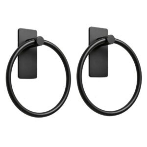 iSTAR Stainless Steel Self Adhesive Round Towel Ring | No Drilling Wall Mounted Bathroom Accessories | Napkin Hand Towel Holder for Kitchen, Wash Basin, Home and Hotels (Black Finish) (Pack of 2)