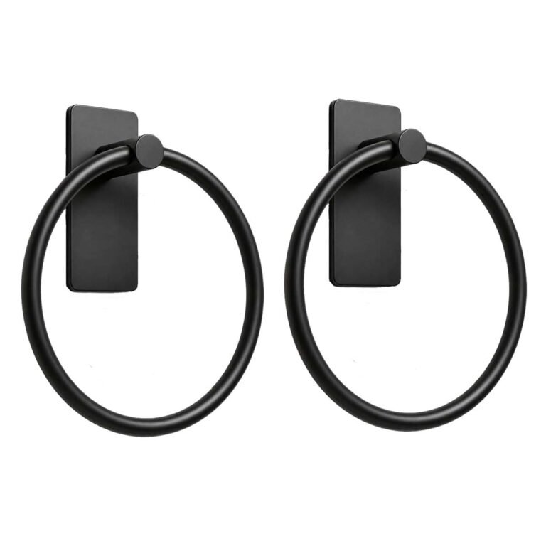 iSTAR Stainless Steel Self Adhesive Round Towel Ring | No Drilling Wall Mounted Bathroom Accessories | Napkin Hand Towel Holder for Kitchen, Wash Basin, Home and Hotels (Black Finish) (Pack of 2)