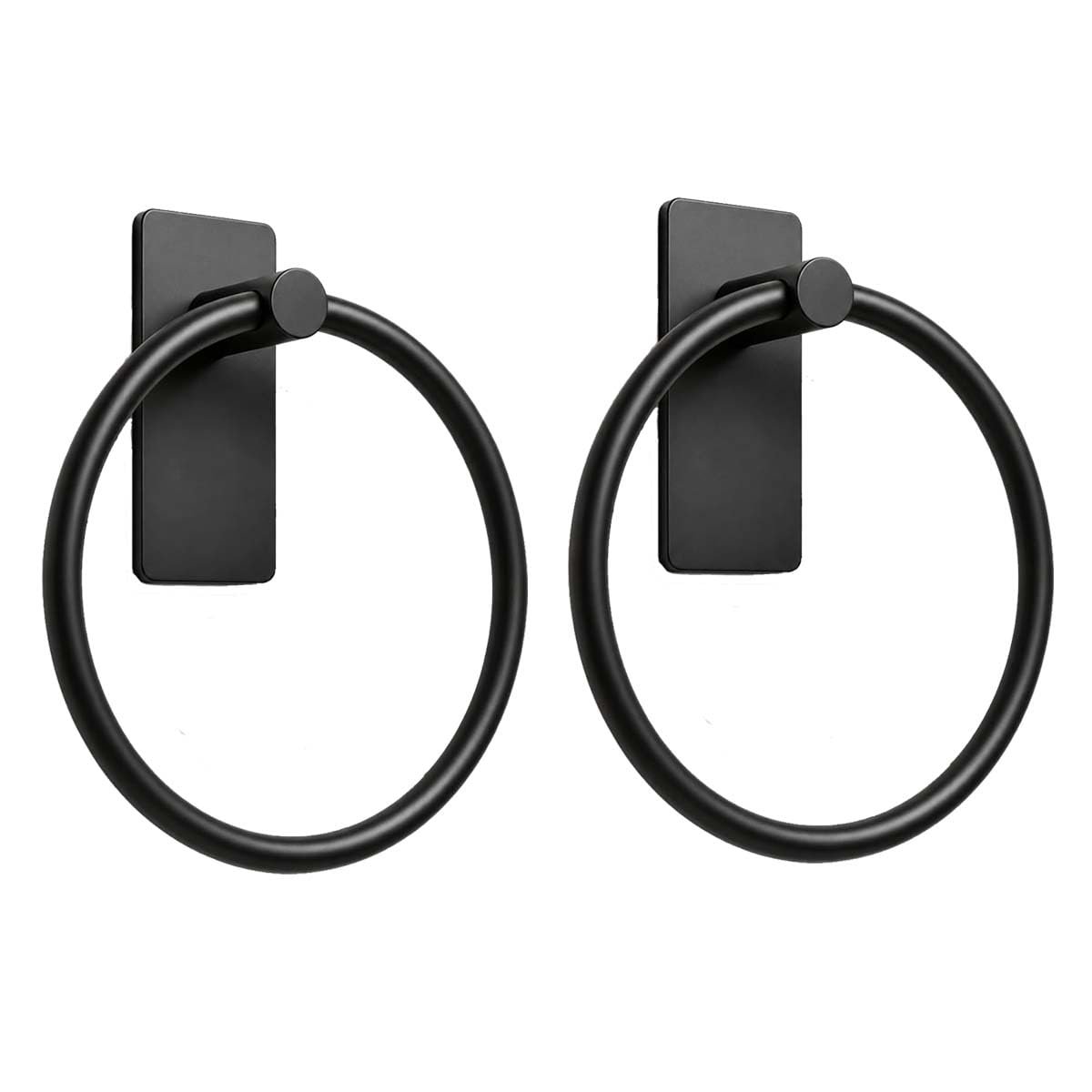 iSTAR Stainless Steel Self Adhesive Round Towel Ring | No Drilling Wall Mounted Bathroom Accessories | Napkin Hand Towel Holder for Kitchen, Wash Basin, Home and Hotels (Black Finish) (Pack of 2)