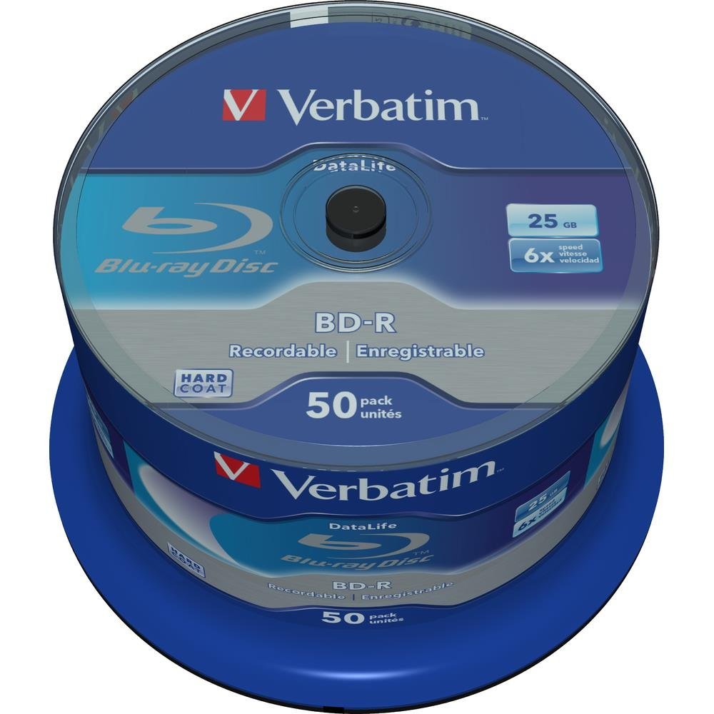 Verbatim 43838 Recordable Datalife Bluray 25GB BD-R Disc (Pack of 50 Spindle)