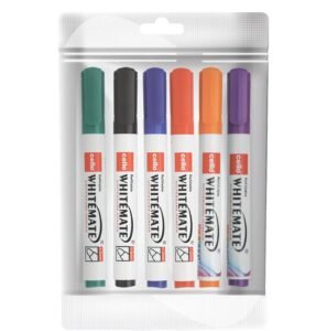 Cello Whitemate Whiteboard BoldMarkers | Set of 6 | Assorted Ink Colours | Whiteboard Marker with Easily Erasable Ink | Refillable Whiteboard Markers Markers