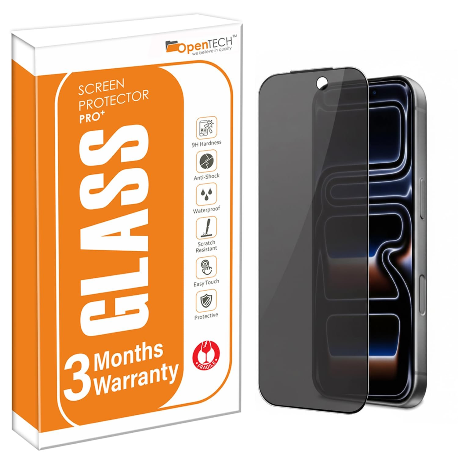 OpenTech® Military-Grade Privacy Tempered Glass Screen Protector for iPhone 17 Pro with Edge to Edge Coverage – Anti Spy, Case Friendly and Bubble free installation kit (6.3 Inches)