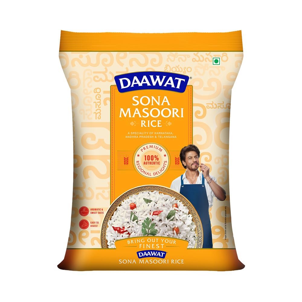 Daawat Sona Masoori Rice 1 kg | Premium Medium Grain Rice | 100% Authentic Regional Delight | Aromatic & Easy to Digest | Ideal for South Indian Meals