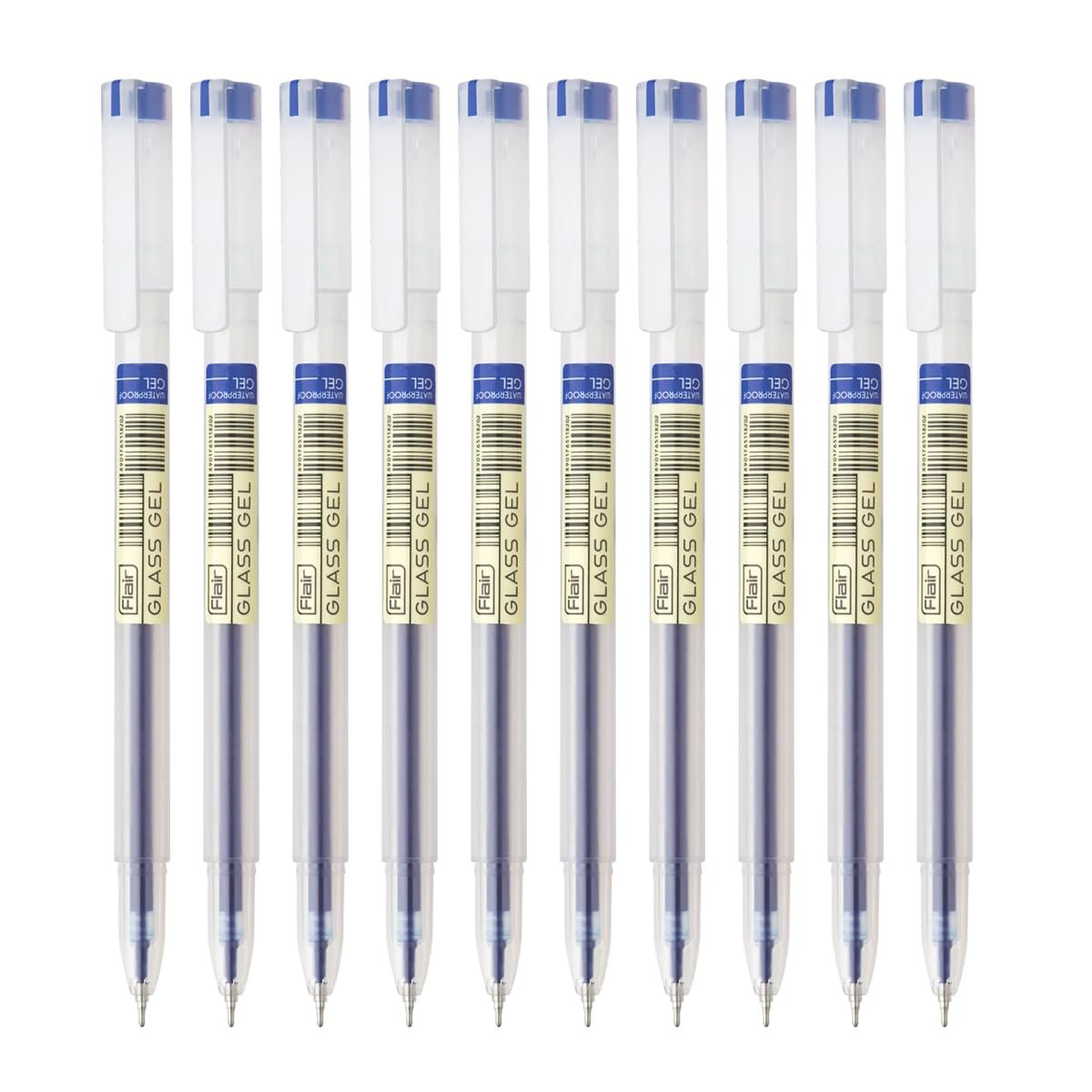 FLAIR Glass Gel Pen Wallet Pack | Tip Size 0.6 mm | Water Proof Ink For Smooth Flow System | Low-Viscosity Ink For Smudge Free Writing | Blue Ink, Pack Of 20