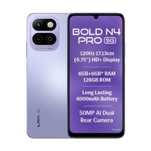 Lava Bold N4 Pro 5G (Opulent Lilac, 6GB RAM, 128GB Storage) | 50MP AI Rear Camera | 6000mAh Battery with 18W Fast Charge | 500K+ Antutu | IP64 Rated |Clean Android 16 | Free Service @ Home