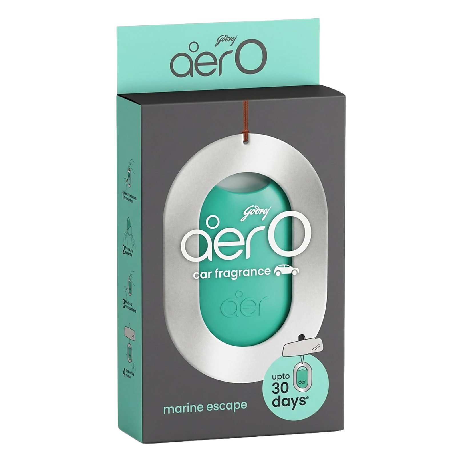 Godrej aer O – Hanging Car Air Freshener – Marine Escape – Pack of 3 (22.5g) | Gel Lasts up to 30 days | Car Accessories