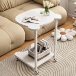 HOOBRO Side Table Stands Couch Side, Swivel TV Tray Table, C-Shaped End Table, Small Center Table for Home Office for Bedroom, Foldable Standing Comfort with Home, Kitchen, Office (YZ-06-White Marble)