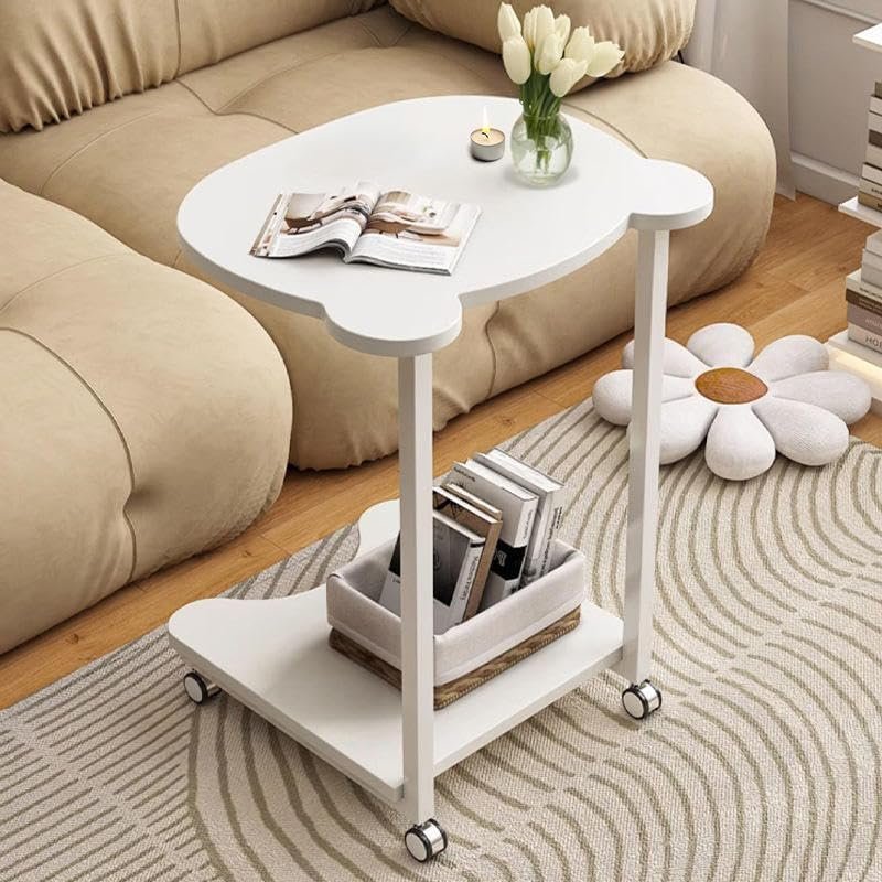 HOOBRO Side Table Stands Couch Side, Swivel TV Tray Table, C-Shaped End Table, Small Center Table for Home Office for Bedroom, Foldable Standing Comfort with Home, Kitchen, Office (YZ-06-White Marble)