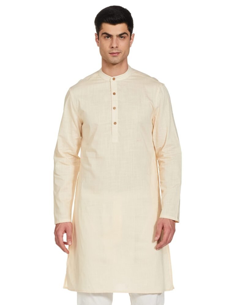 Amazon Brand – Symbol Men’s 100% Cotton Solid Long Length Casual Kurta – Regular Fit (Available in Plus Sizes)
