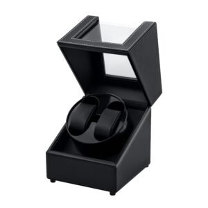 Mcbazel Faux Leather Plastic Double Automatic Watch Winder Box, Automatic Watch Display Storage Rotation Wristwatch Box with 2 Slots-Black