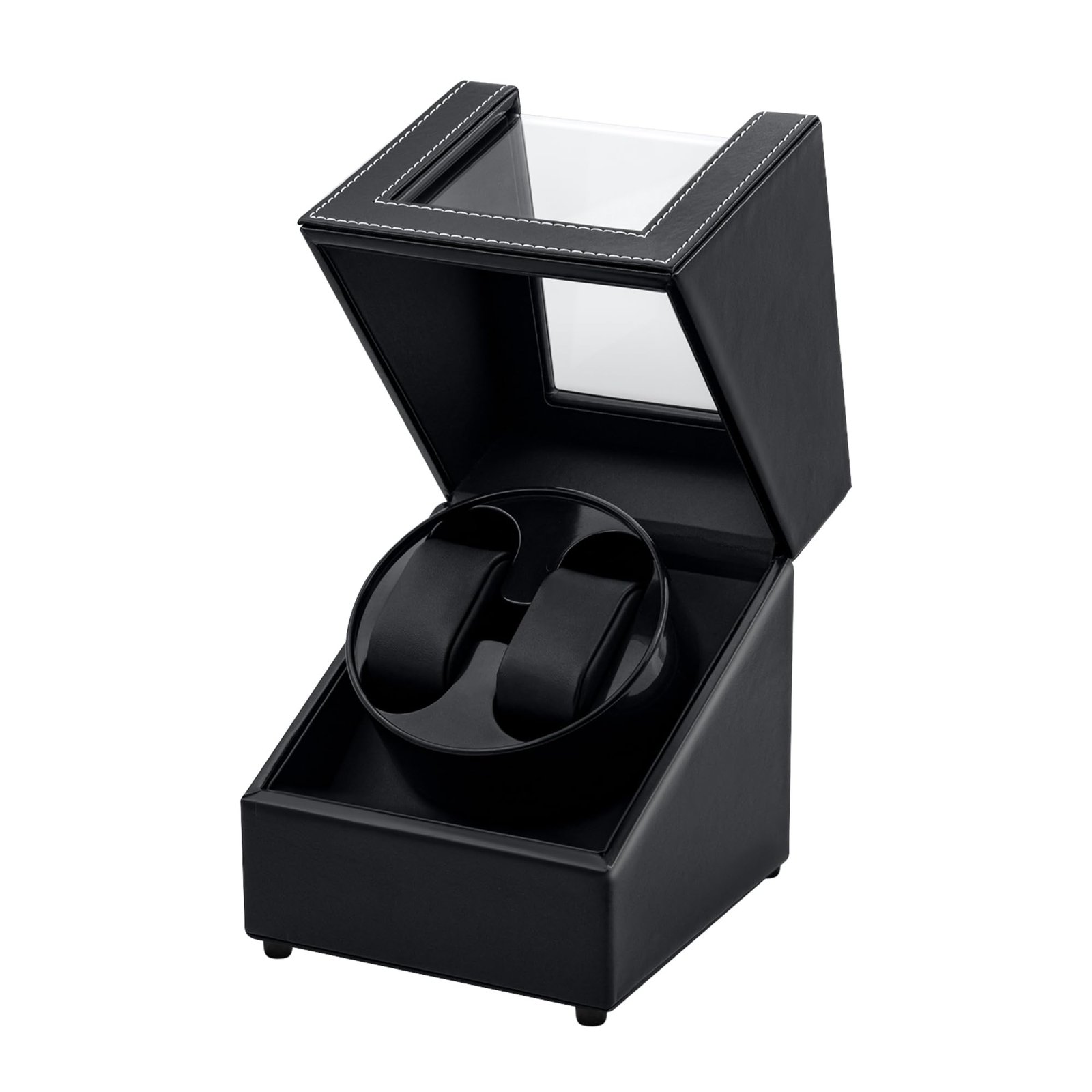 Mcbazel Faux Leather Plastic Double Automatic Watch Winder Box, Automatic Watch Display Storage Rotation Wristwatch Box with 2 Slots-Black