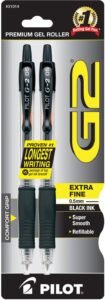 Pilot G2 Retractable Premium Gel Ink Roller Ball Pens, Extra Fine Point, 2-Pack, Black Ink (31014)
