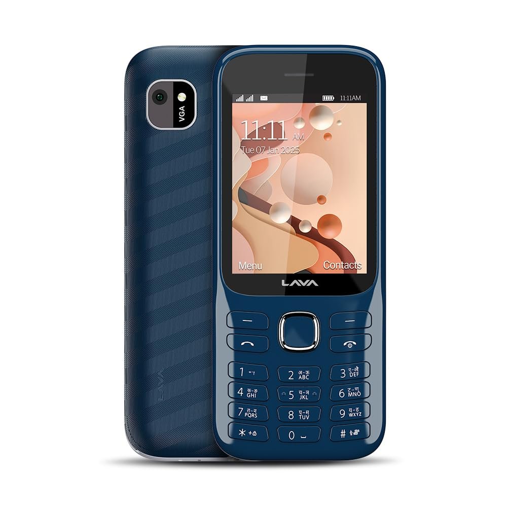 Lava Gem 2025 Dual Sim Keypad Phone (2.8″ Display, Camera & Flash) | 2575mAh Smart AI Powerful Battery | Wireless FM & Recording | Stereo Speakers | Call Recording (Blue Chrome)