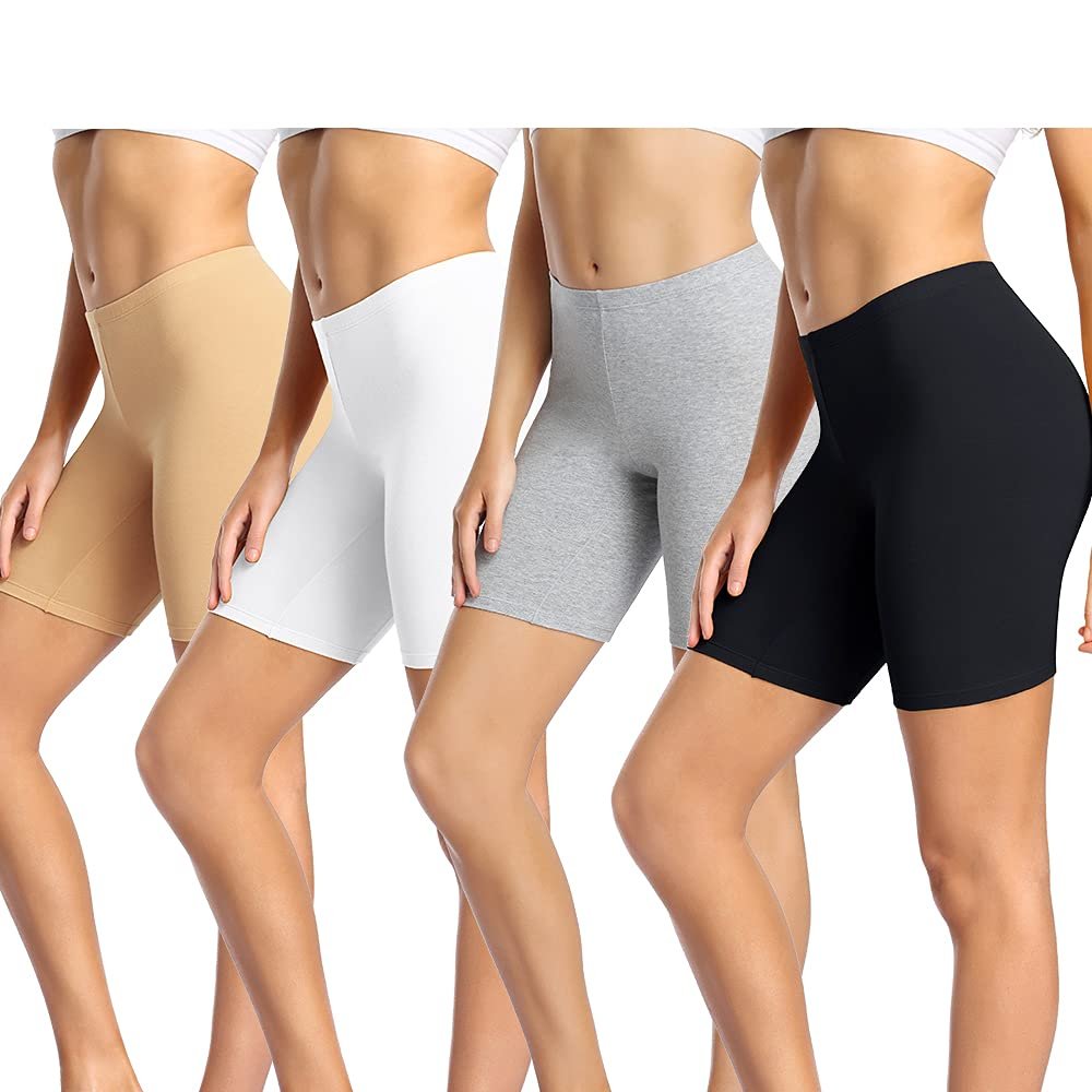 wirarpa Women’s Cotton Boy Shorts Underwear Long Leggings Under Anti Chafe Bloomers Multicolor 4 Pack Size