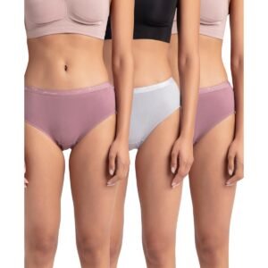 Jockey 1523 Women’s High Coverage Super Combed Cotton Mid Waist Hipster with Ultrasoft Exposed Waistband and StayFresh Treatment (Pack of 3_Colors & Prints May Vary)