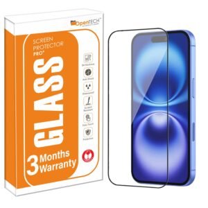 OpenTech®️ Military-Grade Gorilla Tempered Glass Screen Protector for iPhone 16 with Edge to Edge Coverage – Case Friendly, Anti scratch and Bubble free installation kit