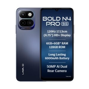 Lava Bold N4 Pro 5G (Monaco Blue, 6GB RAM, 128GB Storage) | 50MP AI Rear Camera | 6000mAh Battery with 18W Fast Charge | 500K+ Antutu | IP64 Rated |Clean Android 16 | Free Service @ Home