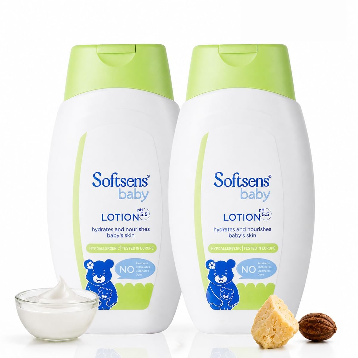 Softsens Baby Lotion 200ml each (Pack of 2 x 200ml) | pH 5.5 | Moisturizing Shea Butter & Milk Cream Formula | Long Lasting Hydration For Newborn Dry Face, Body | Non-Sticky, Lightweight Baby Body Lotion Combo For Baby and Kids 0-5 Years