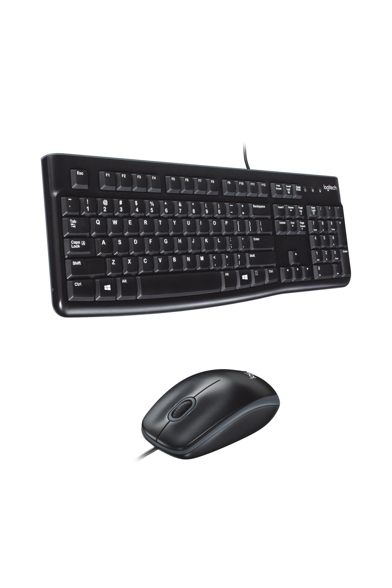 Logitech MK120 Wired USB Keyboard and Mouse Set for Windows, Optical Wired Mouse, Full-Size Keyboard, USB Plug-and-Play, Compatible for PC, Laptop – Black