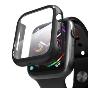 PZOZ Compatible Apple Watch Series 4 Case with Screen Protector 44mm Accessories Slim Guard Thin Bumper Full Coverage Matte Hard Cover Defense Edge for Women Men New Gen GPS iWatch (Black)