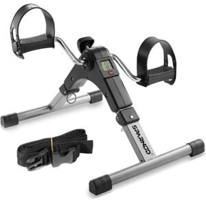 SPARNOD FITNESS SMB-100 Mini Cycle Pedal Exerciser with Fixing Strap, Adjustable Resistance and Digital Display – Suitable for Light Exercise of Legs, Arms, and Physiotherapy at Home