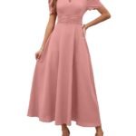 Shasmi Girl’s & Women’s Solid Color V-Neck A-Line Maxi Dress for Women | New Year Party Outfit | Waist Cinched Puff Sleeve Western | Elegant Casual Wear (Dress 246)