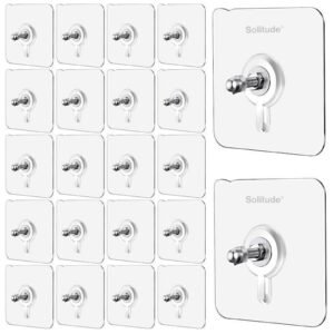 Solitude 20 Pieces Self Adhesive Screw Hangers | Nail Free Wall Hooks for Hanging Picture Frames, Wall Clocks, and Mirrors | Heavy Duty No Drilling Sticky Hooks for Home and Office