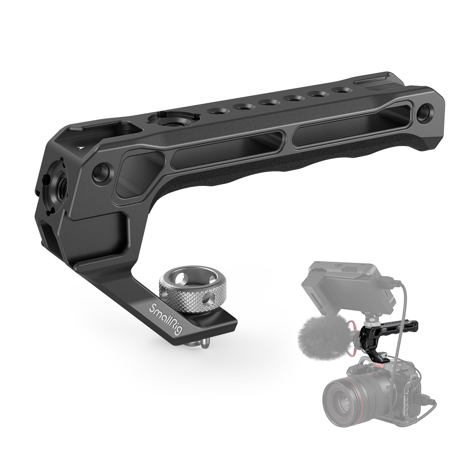 SmallRig Top Handle with 3/8″-16 Locating Holes for ARRI Grip for Camera Cage, Universal Video Rig with 5 Cold Shoe Adapters to Mount DSLR Camera with Microphone/LED Light/Monitor – 3765, Black