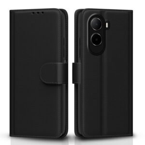 Pikkme Flip Cover for Mi Redmi A7 Pro/Poco C85x 5G / C81 Leather Finish | Inside TPU with Card Pockets | Wallet Stand and Shock Proof | Complete Protection Flip Case (Black)