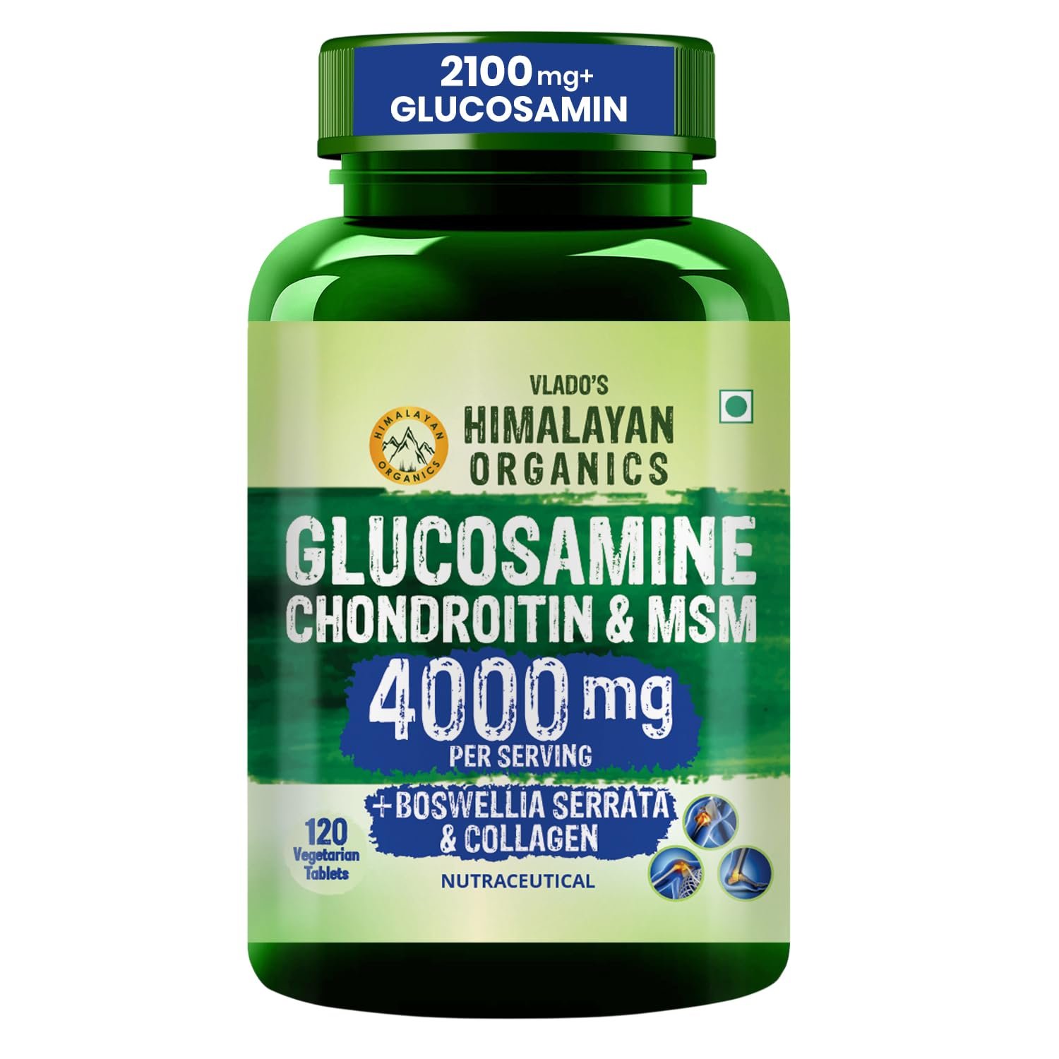 Vlado’s Himalayan Organics Glucosamine Chondroitin MSM Tablets | Cartilage & Joint Support Supplement | Glucosamine for Joint Relieves Pain and Stiffness I Pure Veg Formula- 120 Vegetarian Tablet