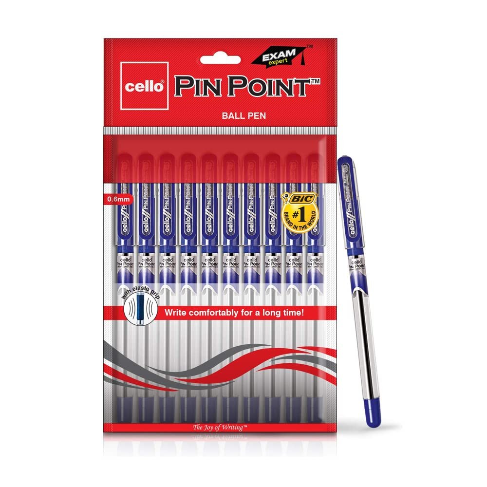 Cello Pinpoint Ballpoint Pens, Blue – Pack of 10