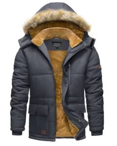 TACVASEN Men’s Standard Length Polyester Winter Jacket with Hood Water Repellent Windproof Thicken Parka Snow Ski Coat