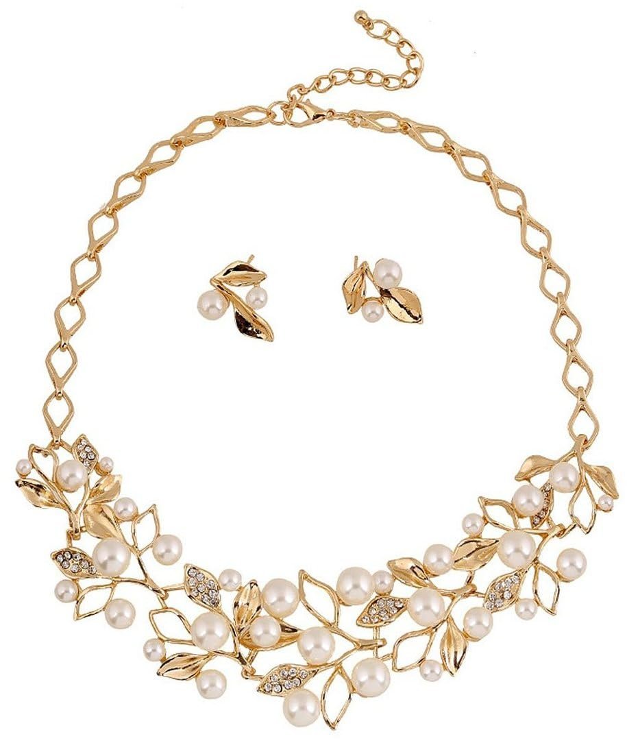 Shining Diva Fashion 18k Gold & Silver Plated Pearl Jewellery Set | Latest Stylish Design Fancy Traditional Jewellery | Trendy Celebrity Inspired Designer Jewellery
