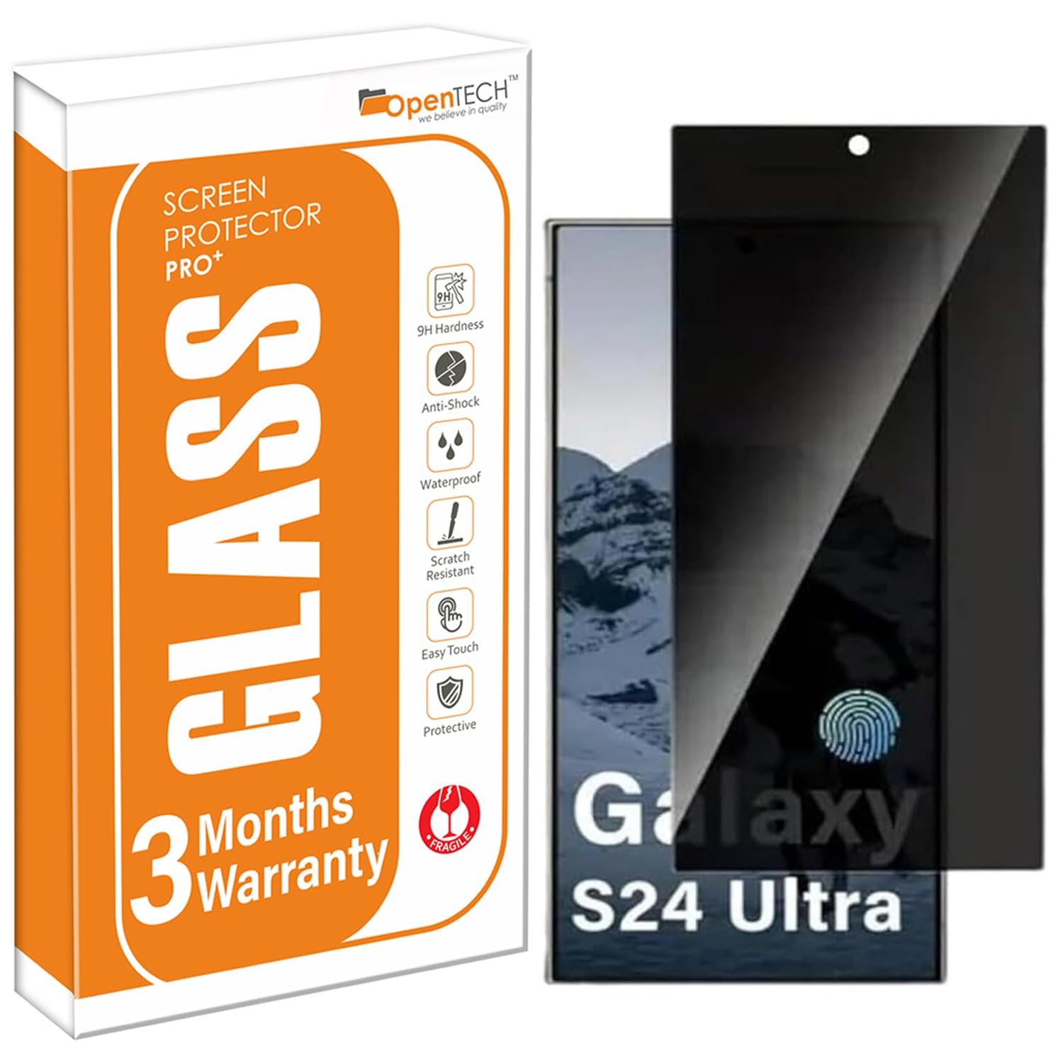 OpenTech® Privacy Military-Grade Gorilla Tempered Glass Screen Protector for Samsung Galaxy S24 Ultra with Edge to Edge Coverage – Case Friendly, Anti-scratch and Bubble free installation kit