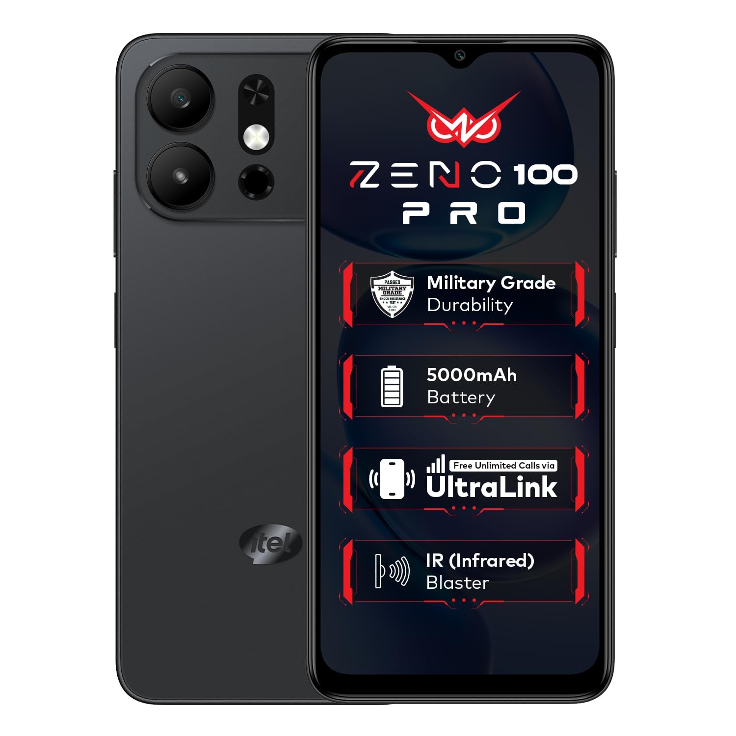 Zeno 100 Pro | 3GB RAM + 5GB Virtual RAM, 64GB Storage | 5000mAh Battery | UNISOC Octa-Core Processor | DTS Sound | Military Grade Protection | 6.6″ 90Hz HD+ Display | Android 15 Go | Natural Black