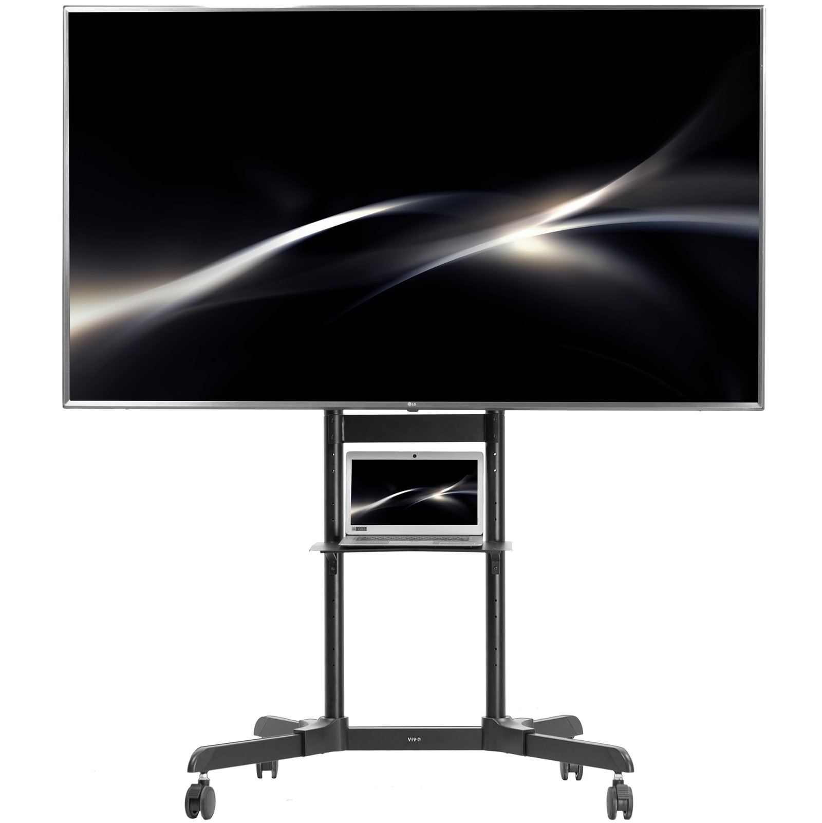 VIVO Mobile TV Cart for 55 to 100 inch Screens up to 165 lbs, LCD LED OLED 4K Smart Flat and Curved Panels, Rolling Stand with Laptop DVD Shelf, Locking Wheels, Max VESA 800×600, Black, STAND-TV100E