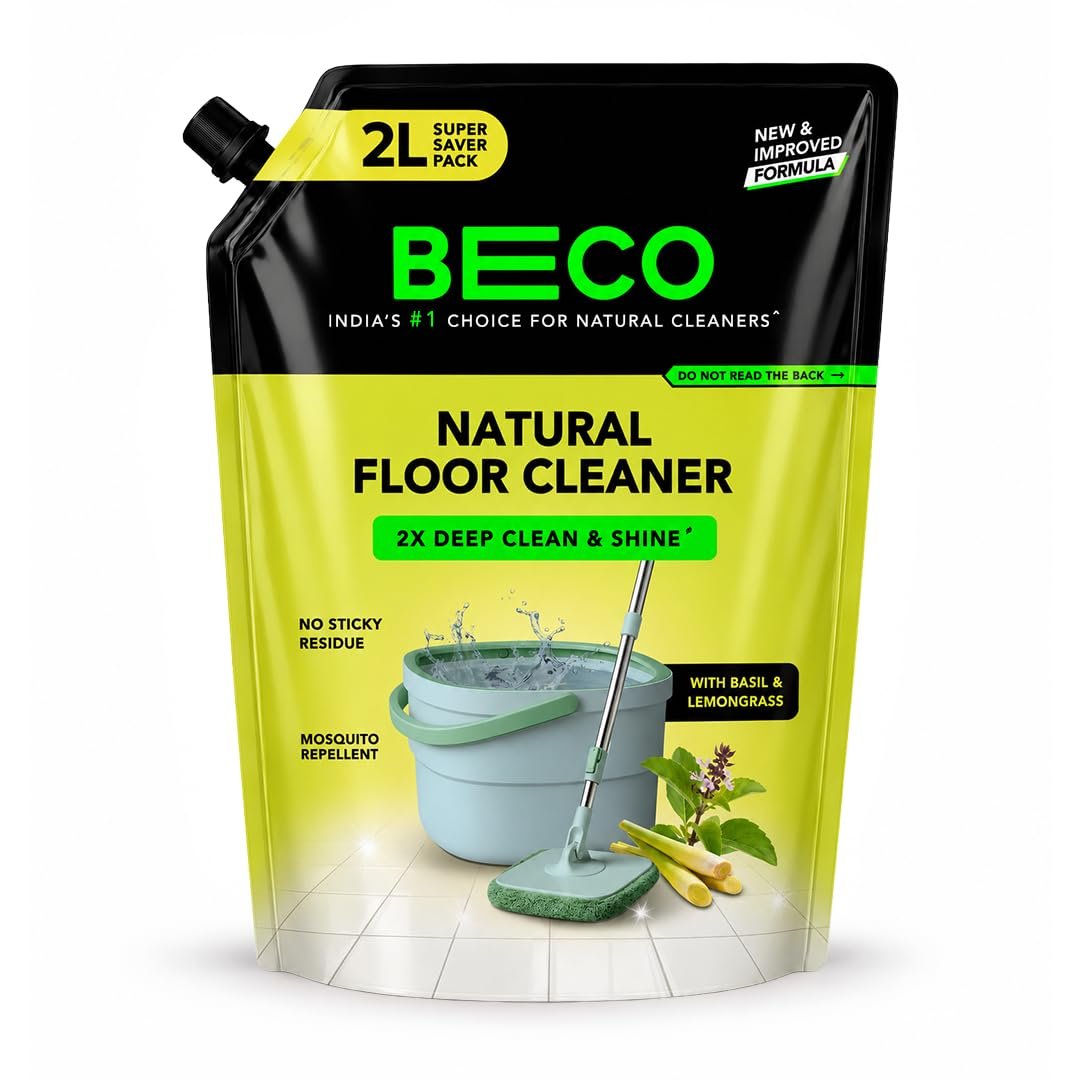 Beco Natural Surface & Floor Cleaning Liquid | 2L Refill Pack | Non Toxic Germ Kill Formula | Lemongrass & Basil Freshness |