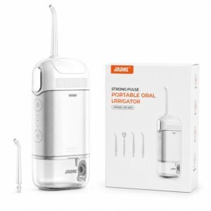 Dental Water Flosser White & Grey | 6 Nozzle Tips, Portable & Rechargeable | Custom 5 Water Pressure Settings | 300ml Tank Capacity | IPX7 Waterproof | 365 Days Warranty