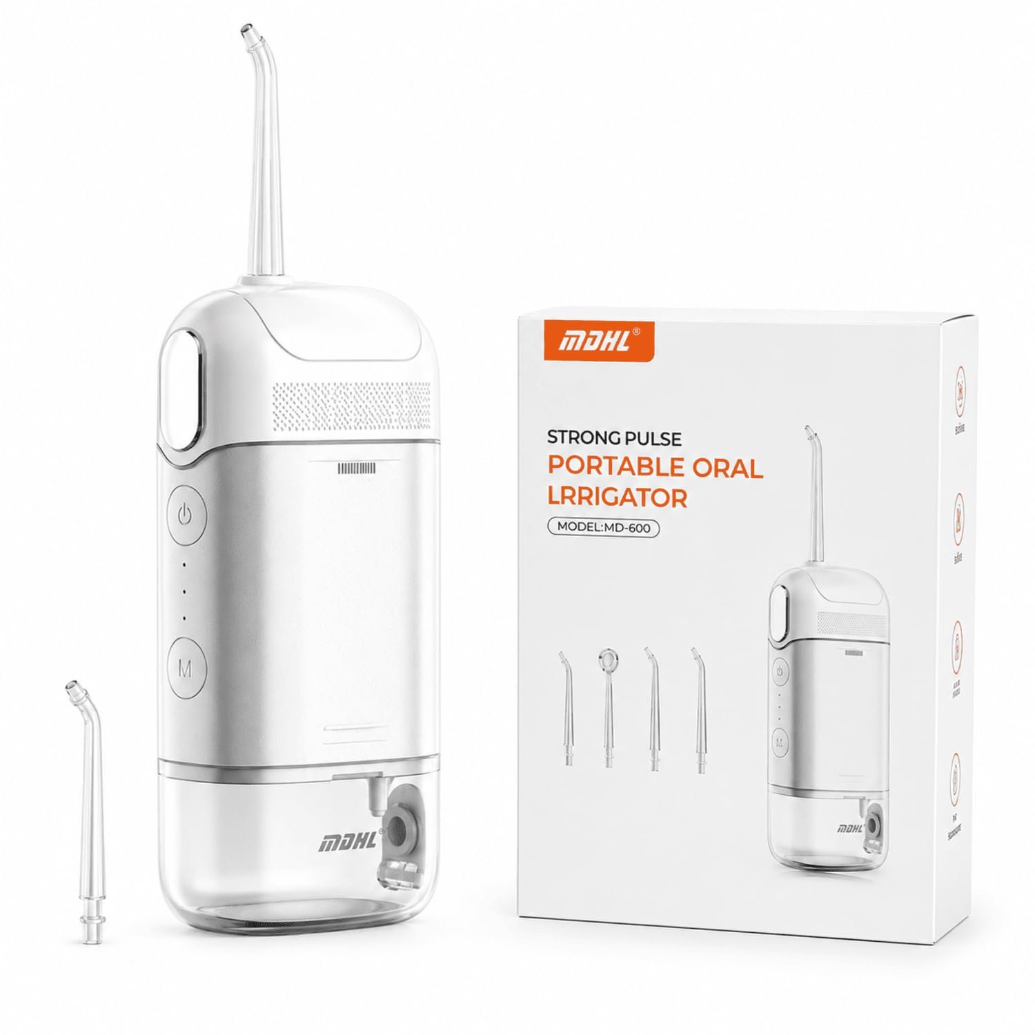 Dental Water Flosser White & Grey | 6 Nozzle Tips, Portable & Rechargeable | Custom 5 Water Pressure Settings | 300ml Tank Capacity | IPX7 Waterproof | 365 Days Warranty