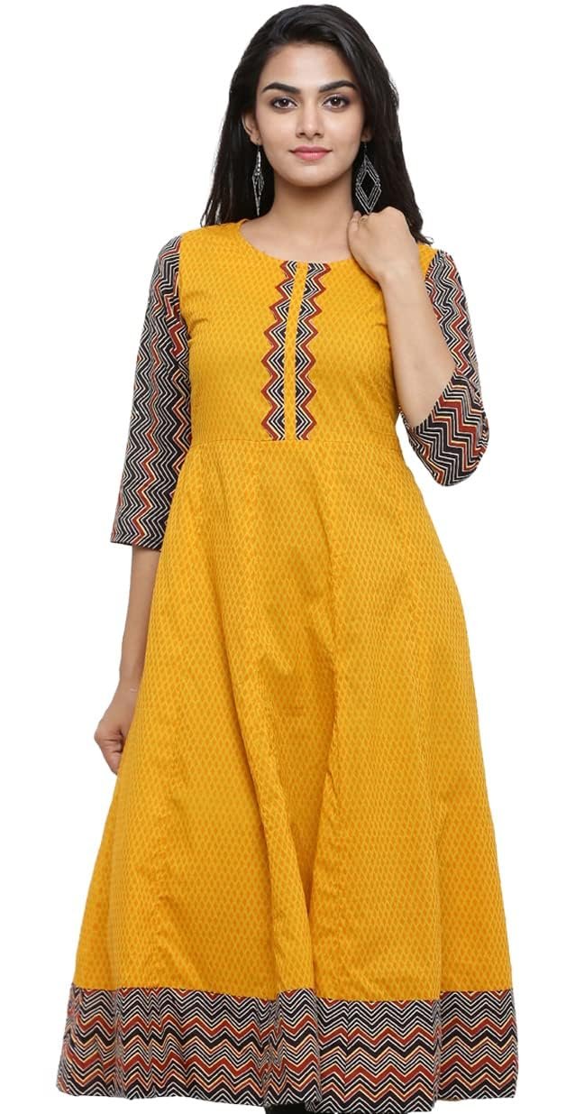 Yash Gallery Women’s Cotton Geometric Print Anarkali Kurta Ethnic Wear