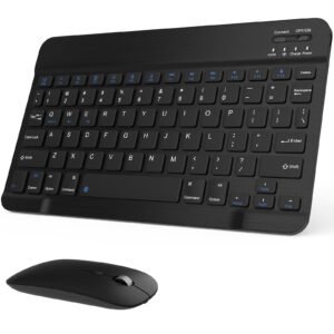 Rechargeable Bluetooth Keyboard and Mouse Combo, Black Universal Ultra-Slim, Wireless, Android Windows iPad iPhone Samsung Tablet, Portable Compact