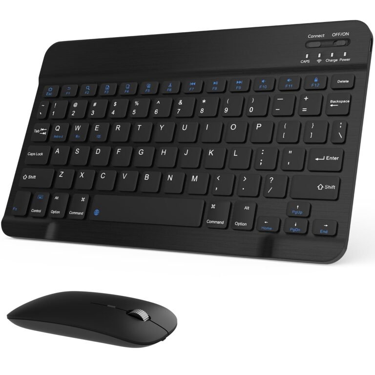 Rechargeable Bluetooth Keyboard and Mouse Combo, Black Universal Ultra-Slim, Wireless, Android Windows iPad iPhone Samsung Tablet, Portable Compact