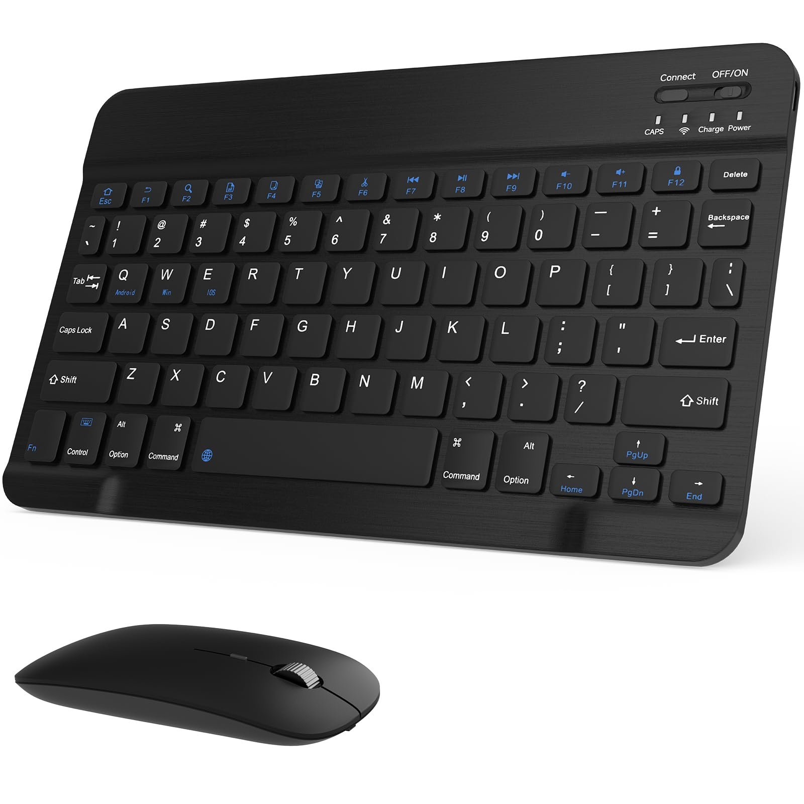 Rechargeable Bluetooth Keyboard and Mouse Combo, Black Universal Ultra-Slim, Wireless, Android Windows iPad iPhone Samsung Tablet, Portable Compact